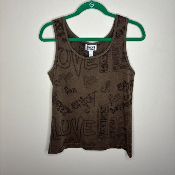 Chico's Tops - chicos women's vintage embroider tanktop brown size 2 Y2K 100% cotton
